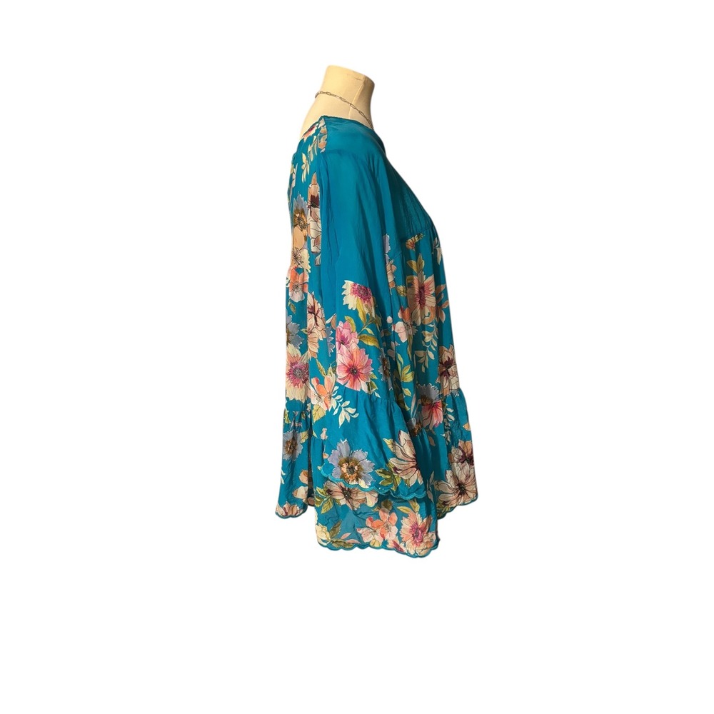 Johnny Was SZ 2X Blue Floral Peasant Tunic. Boho Chic. Festival. Free Spirit. - Picture 4 of 10